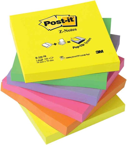 Lot de 6 Recharges Z-notes 100 feuilles 7,6 x 12,7 cm coloris néon assortis POST-IT