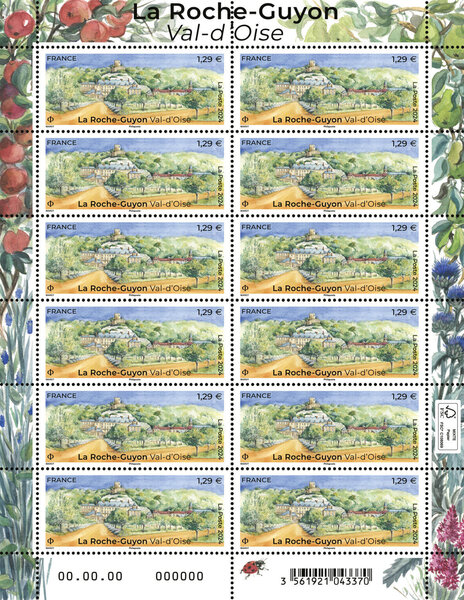 Feuille de 12 timbres - La Roche Guyon - Val d'Oise - Lettre verte