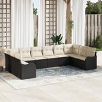 Ensemble de canapés de jardin 10 pièces avec coussins en poly rattan noir