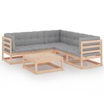 Salon de jardin meuble d'extérieur ensemble de mobilier 6 pièces avec coussins bois de pin massif 02_0016679