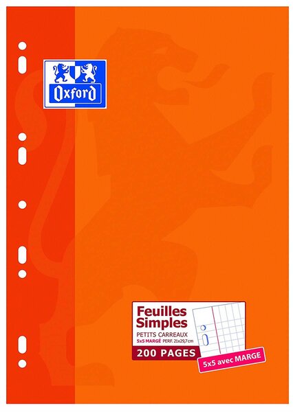 Etui Carton Feuillets mobiles 21x29,7cm 200p petits carreaux blancs 90g OXFORD