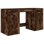 Bureau table poste de travail meuble d'ordinateur informatique étude avec armoire chêne fumé bois d'ingénierie brun 02_0023385