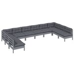 Salon de jardin meuble d'extérieur ensemble de mobilier 10 pièces avec coussins gris bois de pin solide 02_0015036