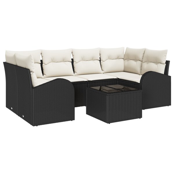 vidaXL Ensemble de Canapé de Jardin 7 pièces avec Coussins en Poly Rattan Noir