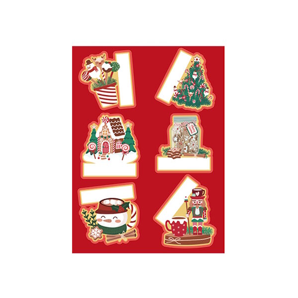 Planche 6 Étiquettes Adhésives Cadeaux Noël - Rouge
