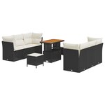 vidaXL Ensemble de Canapé de Jardin 9 Pièces avec Coussins Noir Poly Rattan Acacia