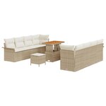 Ensemble de sofa de jardin 11 pièces avec coussins beige en poly rotin acacia