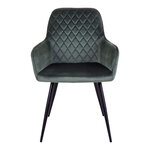 Chaise de salle à manger à accoudoirs en velours vert avec pieds noirs