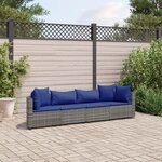 vidaXL Salon de jardin 4 Pièces avec coussins gris résine tressée