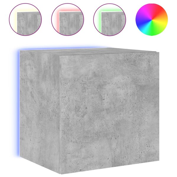 vidaXL Meuble TV mural avec lumières LED gris béton 40 5x35x40 cm