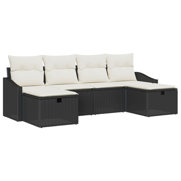 vidaXL Ensemble de Canapé de Jardin 6 Pièces avec Coussins Noir Rotin Synthétique
