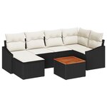 vidaXL Ensemble de canapé de jardin 7 pièces avec coussins Noir Poly Rattan Acacia