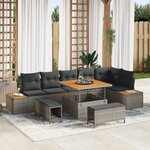 Ensemble de canapés de jardin 9 pièces avec coussins gris poly rattan acacia