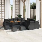 Ensemble de canapé de jardin 14 pièces avec coussins noir poly rotin