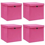 vidaXL Boîtes de rangement avec couvercles 4 Pièces Rose 32x32x32cm Tissu