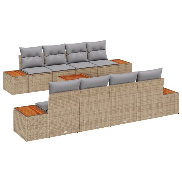 Canapé Jardin 9 Pièces Avec Coussins Beige Poly Rattan Acacia