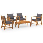 Salon de jardin meuble d'extérieur ensemble de mobilier 5 pièces avec coussin bois d'acacia solide 02_0016287