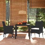 vidaXL Ensemble à dîner de jardin avec coussins 3 Pièces poly rotin noir