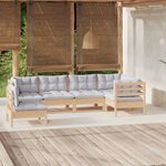 vidaXL Salon de jardin 6 Pièces avec coussins gris bois de pin
