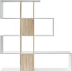 Bibliotheque étagere ZIGZAG - chêne et blanc - 3 niveaux - 145 x 145 x 28 cm