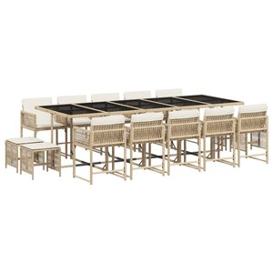 vidaXL Ensemble à manger de jardin et coussins 15 Pièces beige
