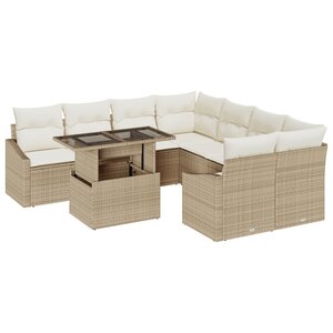 vidaXL Ensemble de Canapé de Jardin de 9 Pièces avec Coussins Beiges en Poly Rotin
