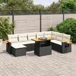 vidaXL Salon de jardin 9 Pièces avec coussins noir résine tressée