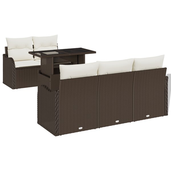 Canapé de jardin 6 pièces avec coussins en poly rotin marron
