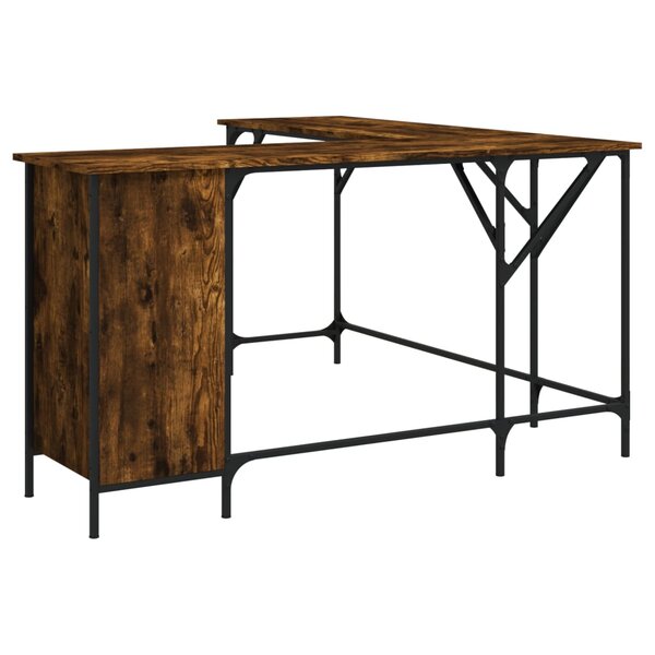 Bureau table poste de travail meuble d'ordinateur informatique étude chêne fumé 141 x 141 x 75 cm bois d'ingénierie brun 02_0023587