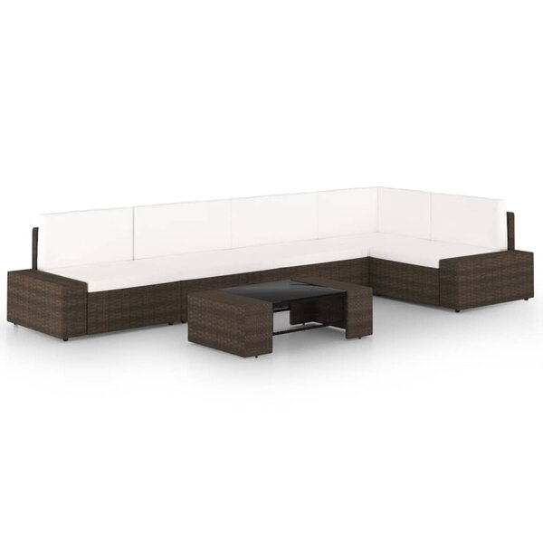 vidaXL Salon de jardin 6 Pièces avec coussins Marron Résine tressée