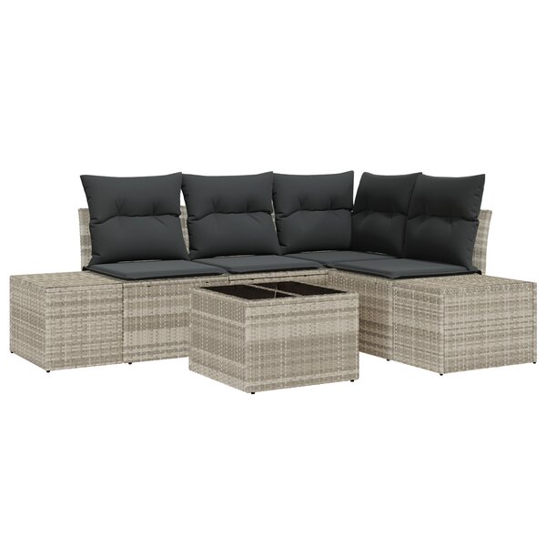 vidaXL Ensemble de canapé de jardin 5 pièces avec coussins Gris Polyrotin