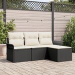 Ensemble de Canapé de Jardin 4 Pièces avec Coussins Noir Rotin Poly