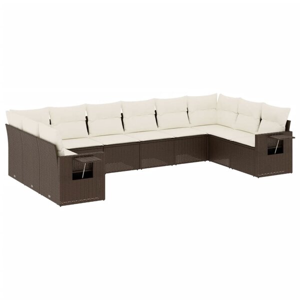 vidaXL Salon de jardin 10 Pièces avec coussins marron résine tressée