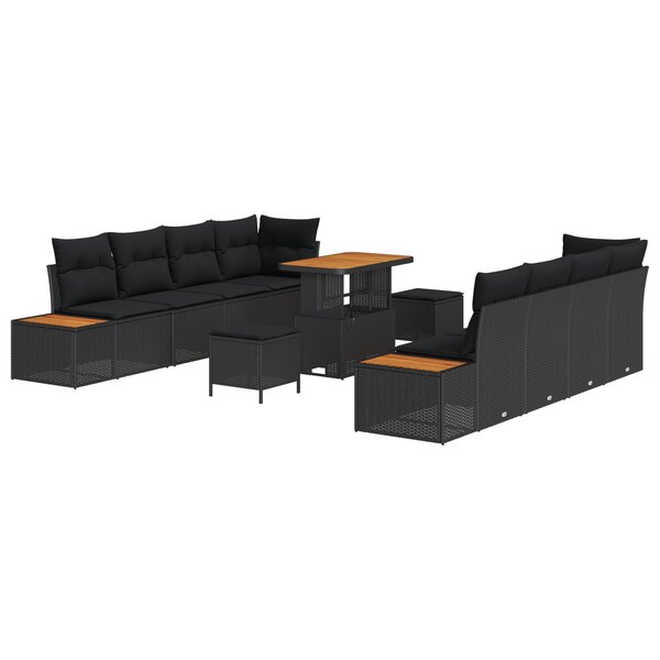 vidaXL Ensemble de 11 Pièces de Canapé de Jardin avec Coussins Noir Poly Rattan Acacia