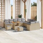Ensemble de sofa de jardin 13 pièces avec coussins Beige Poly Rattan Acacia