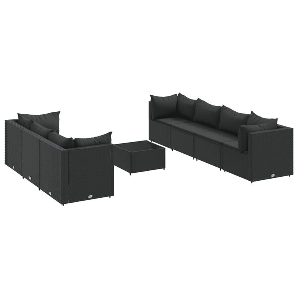 vidaXL Salon de jardin 8 Pièces avec coussins noir résine tressée