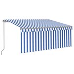 vidaXL Auvent rétractable manuel avec store LED 3 5x2 5m Bleu et blanc