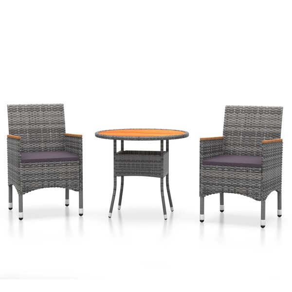vidaXL Mobilier à dîner de jardin 3 Pièces Résine tressée Gris