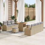Ensemble de Canapés de Jardin 10 Pièces avec Coussins Beige Poly Rotin Acacia