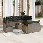 vidaXL Salon de jardin 9 Pièces avec coussins gris résine tressée