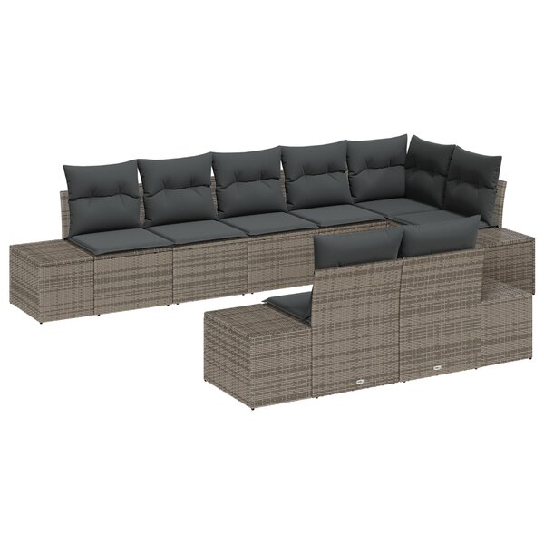 vidaXL Ensemble de canapé de jardin 8 pièces avec coussins gris en poly rotin
