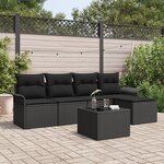 vidaXL Ensemble de Canapé de Jardin 6 Pièces Noir Poly Rotin avec Coussins