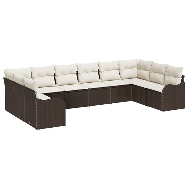 Ensemble de canapé de jardin vidaXL 10 pièces avec coussins Marron Poly Rattan