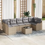 Ensemble de canapé de jardin de 8 pièces avec coussins Beige Poly Rattan