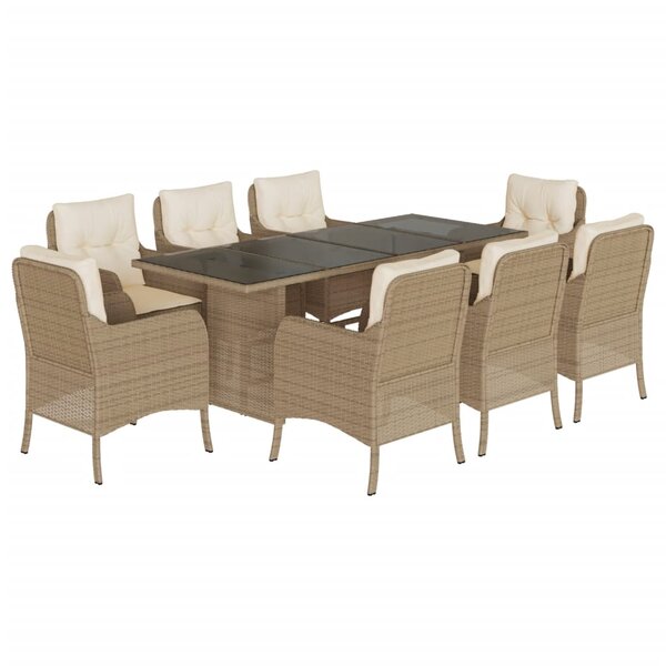 vidaXL Ensemble à manger de jardin et coussins 9 Pièces beige Poly rotin