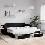 vidaXL Lit de jour avec gigogne et tiroirs sans matelas noir 90x200 cm