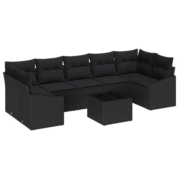 vidaXL Ensemble de canapé de jardin de 8 pièces avec coussins en rattan noir