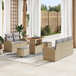 Ensemble de sofa de jardin 8 pièces vidaXL avec coussins en poly rotin beige Acacia