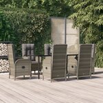 vidaXL Ensemble à manger jardin et coussins 7 Pièces Noir et gris Rotin