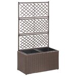 vidaXL Lit surélevé treillis 2 pots 58x30x107cm Résine tressée Marron